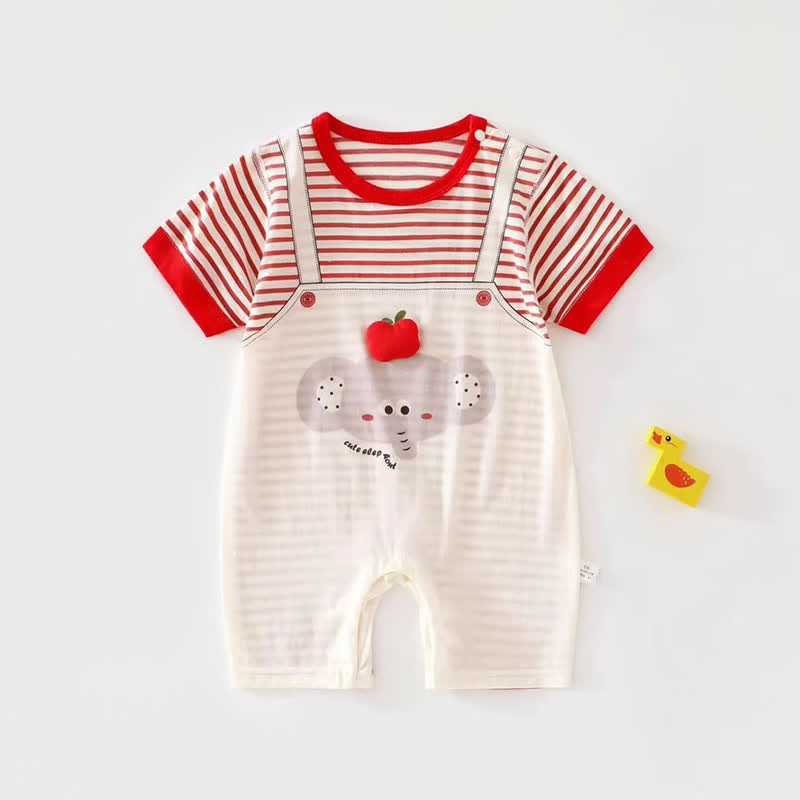 Tutina a righe con stampa animalier per neonati - Rosso - 1-2T - image 1
