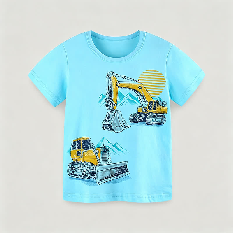 Maglietta girocollo blu con stampa di escavatore per bambino - Blu - 7 anni - image 1