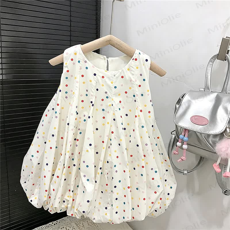 Vestito senza maniche in cotone a pois per bambina - image 2