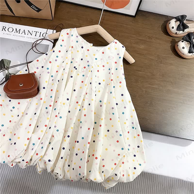 Vestito senza maniche in cotone a pois per bambina - Bianco - 8-9T - image 1