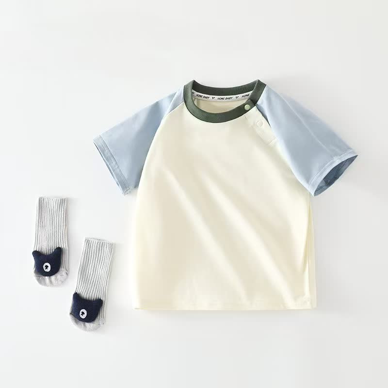 T-shirt raglan con bottoni sulle spalle per neonati e bambini piccoli - Blu - 4-5T - image 2