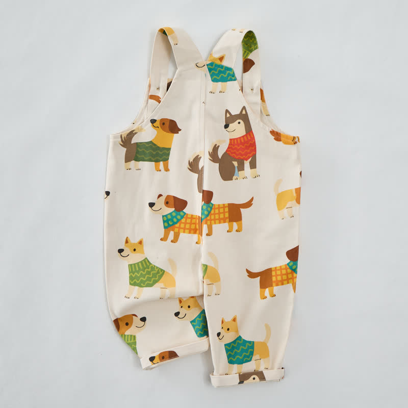Salopette beige per neonati e bambini con stampa di cani e tasche - image 2
