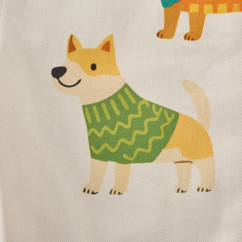 Salopette beige per neonati e bambini con stampa di cani e tasche - image 6
