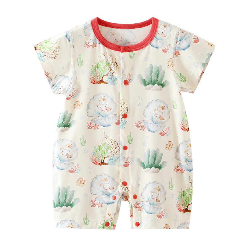 Tutina estiva per neonati con stampa giardino/oceano - Sirena Beige - 18-24 mesi - image 2