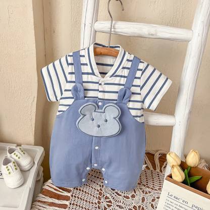 Tutina a righe con applicazioni a forma di orsetto - Blu - 8-11 mesi - image 1