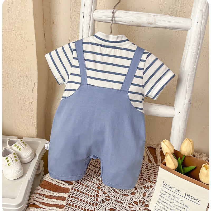 Tutina a righe con applicazioni a forma di orsetto - image 3