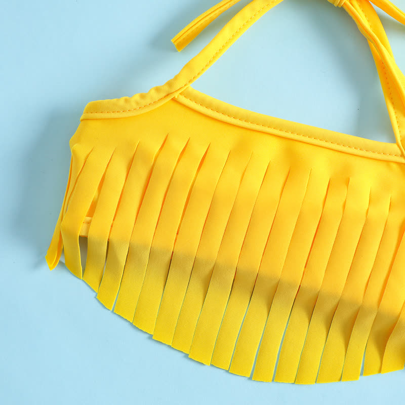 Costume da bagno a tre pezzi giallo a fiori per bambina con fascia per capelli - image 3