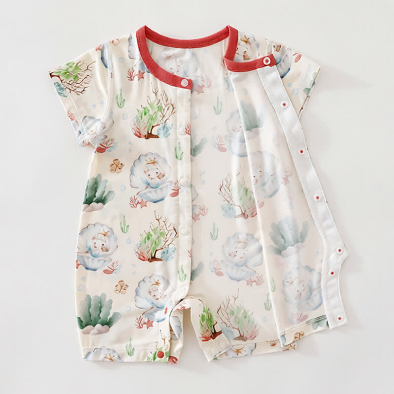 Tutina estiva per neonati con stampa giardino/oceano - image 4