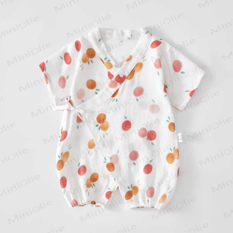 Kimono tutina in garza di seta con motivo a frutta per bambini - Bianco - 1-2 anni - image 1
