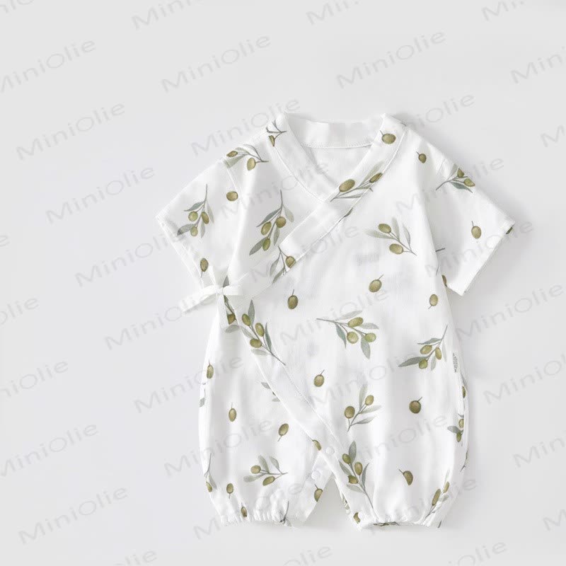 Kimono tutina in garza di seta color oliva chiaro - Bianco - 1-2 anni - image 1