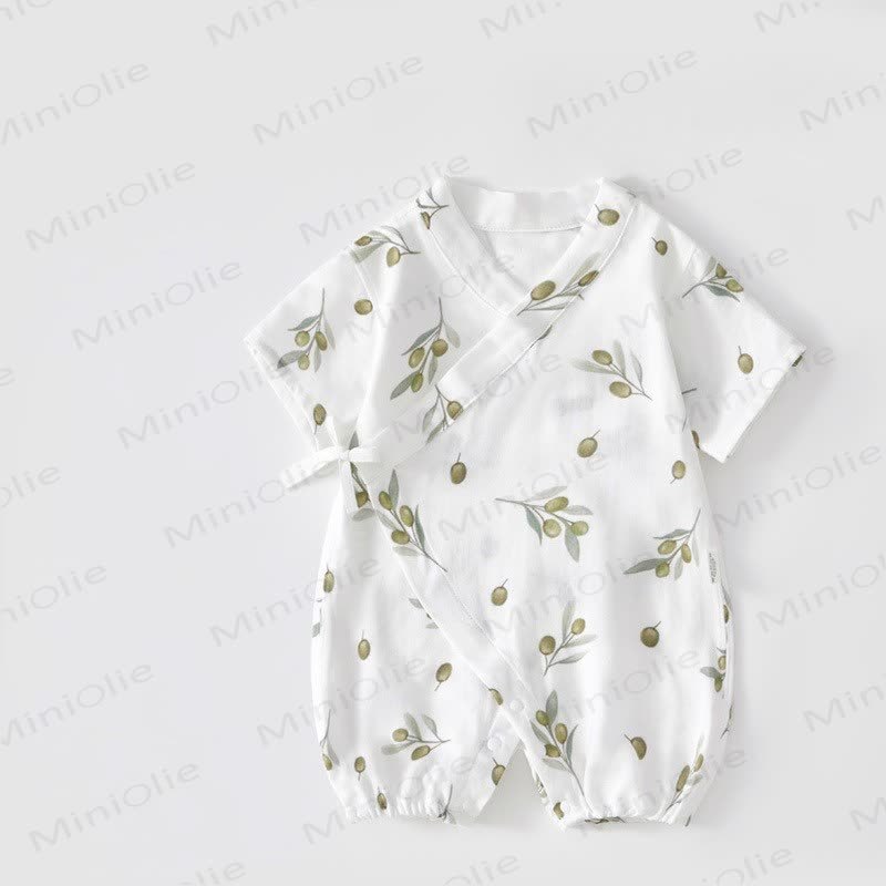 Kimono tutina in garza di seta color oliva chiaro - Bianco - 1-2 anni - image 1