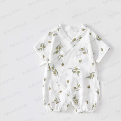 Kimono tutina in garza di seta color oliva chiaro - Bianco - 1-2 anni - image 1