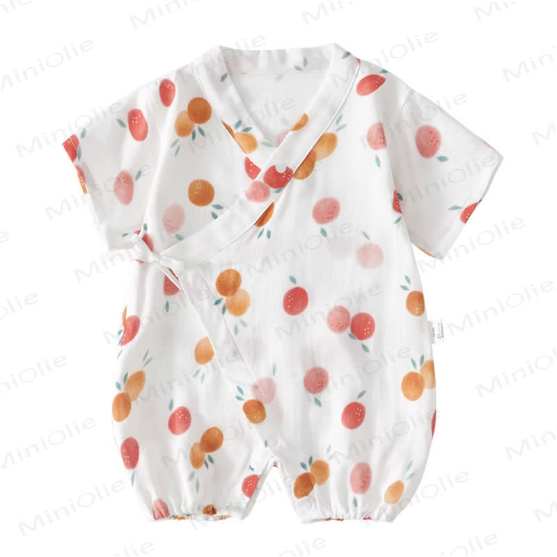 Kimono tutina in garza di seta con motivo a frutta per bambini - image 3