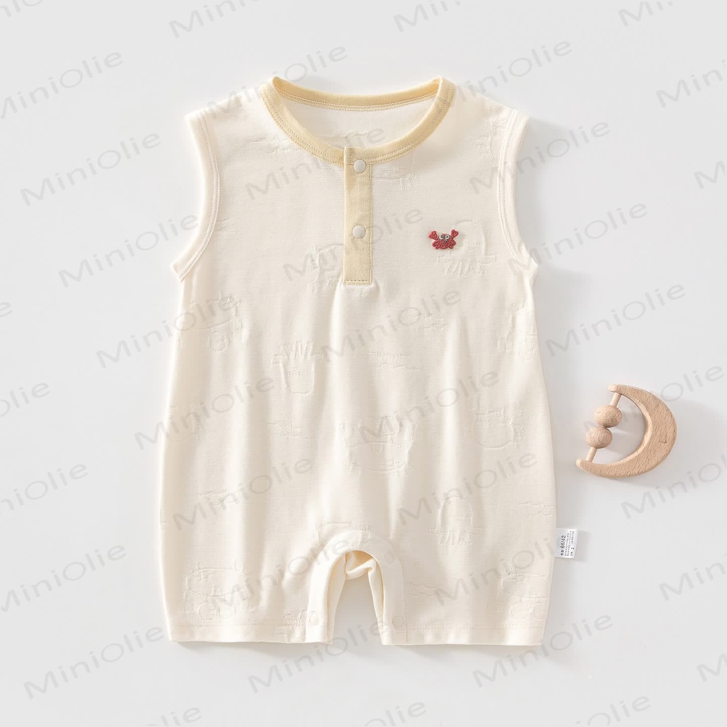 Tutina senza maniche in cotone con stampa granchio per neonati - Beige - 2-3T - image 3