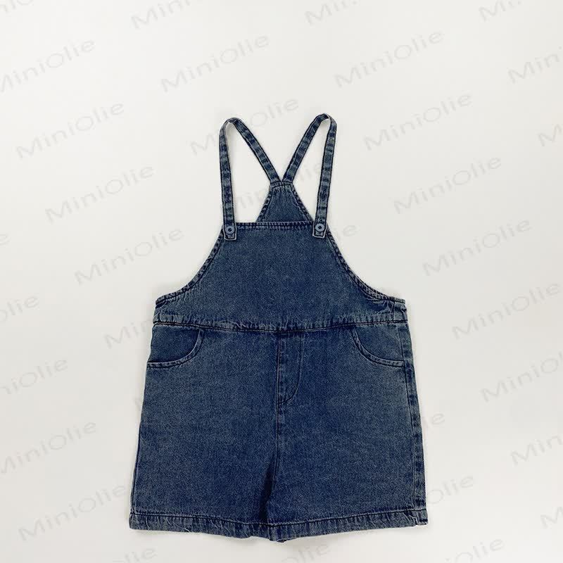 Salopette in denim blu tinta unita per bambina - Blu - 6-7T - image 2