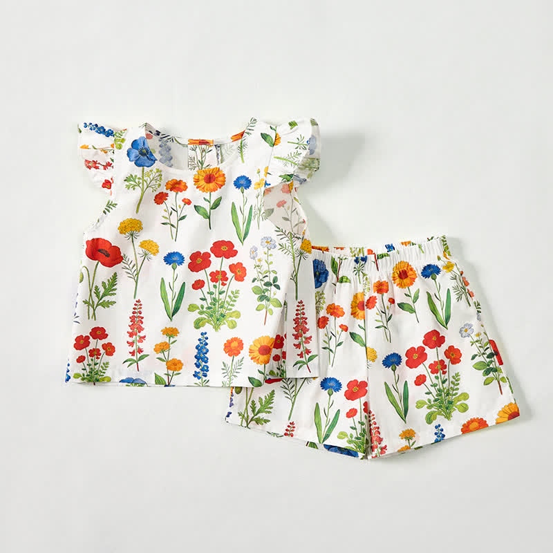 Completo da neonata/bambina composto da top e pantaloncini bianchi con stampa floreale, due pezzi. - image 2
