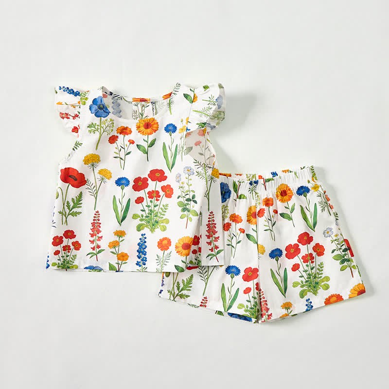 Completo da neonata/bambina composto da top e pantaloncini bianchi con stampa floreale, due pezzi. - image 2