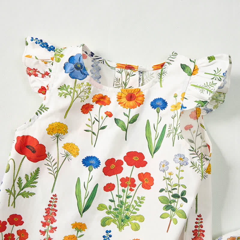 Completo da neonata/bambina composto da top e pantaloncini bianchi con stampa floreale, due pezzi. - image 4