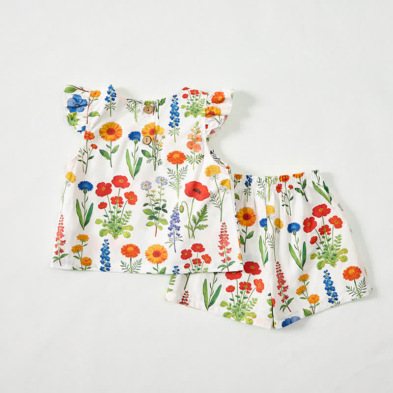 Completo da neonata/bambina composto da top e pantaloncini bianchi con stampa floreale, due pezzi. - image 3