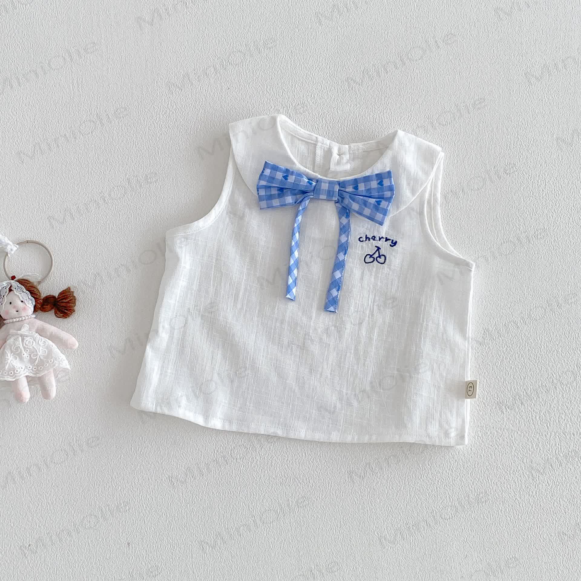 Vestito da bambina a quadretti con colletto alla marinara, gilet con fiocco o gonna a quadretti - Bianco - 4-5T - image 3