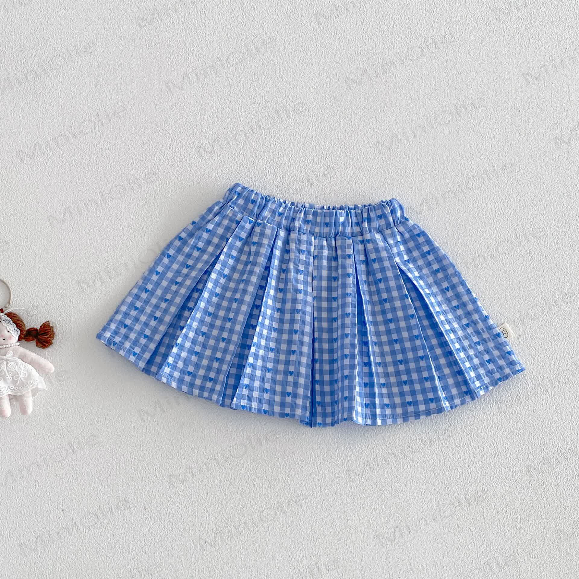 Vestito da bambina a quadretti con colletto alla marinara, gilet con fiocco o gonna a quadretti - Gonna blu - 4-5T - image 4