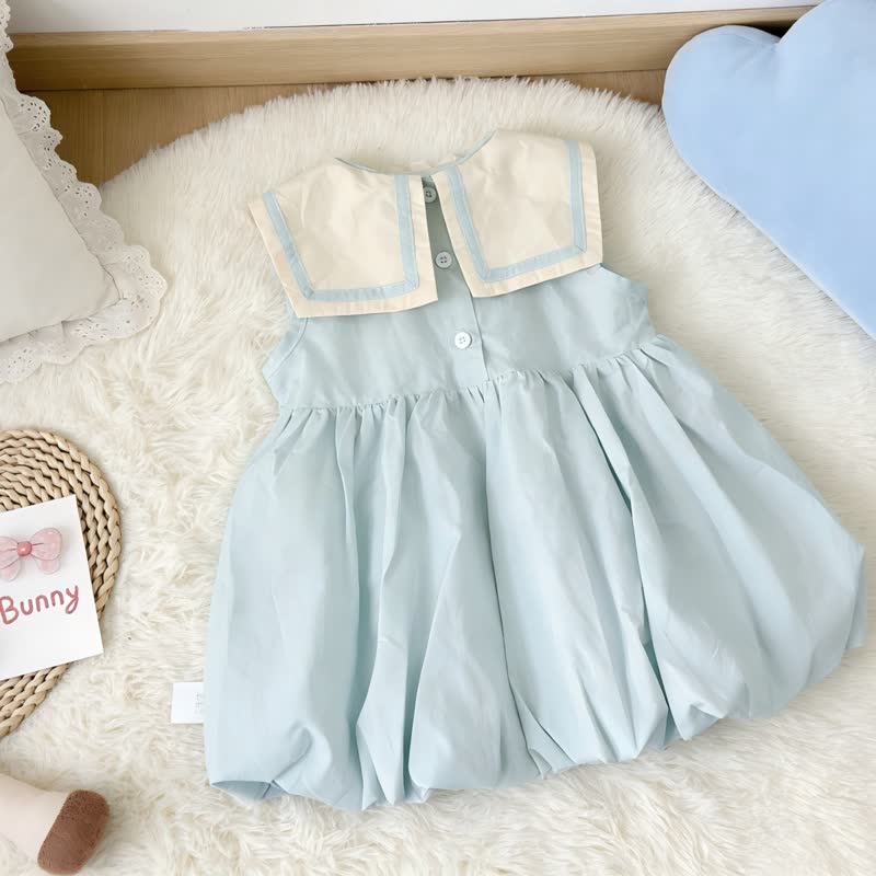 Vestitino blu da bambina con colletto da marinaio. - image 2