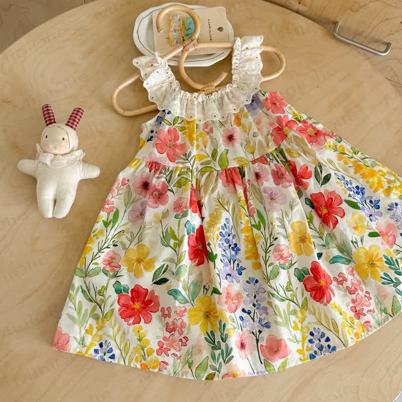 Vestito senza maniche con colletto in pizzo floreale per bambina - image 1
