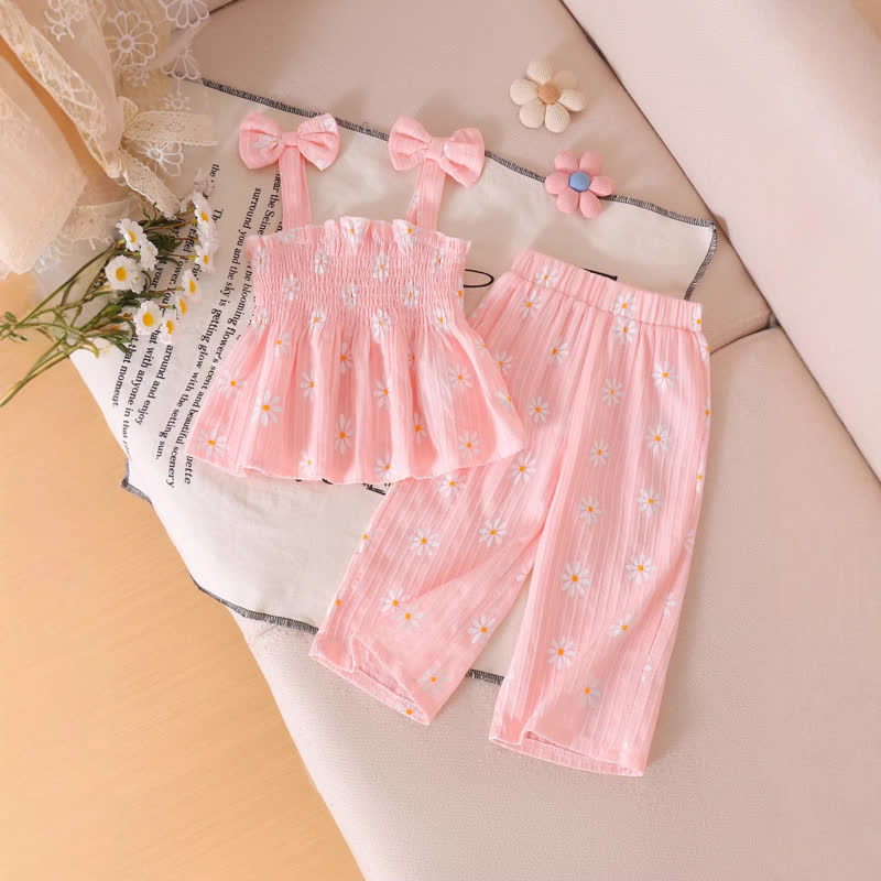 Completo da bambina composto da top con spalline sottili e pantaloni, blu e rosa, due pezzi. - Margherita rosa - 2-3 anni - image 3