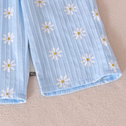 Completo da bambina composto da top con spalline sottili e pantaloni, blu e rosa, due pezzi. - image 8