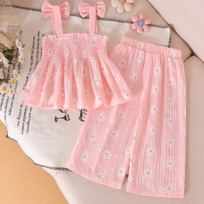 Completo da bambina composto da top con spalline sottili e pantaloni, blu e rosa, due pezzi. - image 5