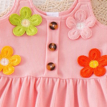 Completo da bambina composto da maglietta a maniche corte con spalline a nido d'ape e pantaloncini rosa con stampa floreale/ciliegia. - image 6