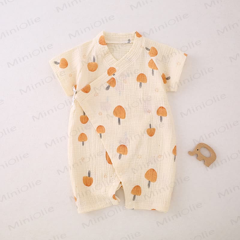 Tutina kimono per neonati con stampa di funghi - Beige - 1-2T - image 1