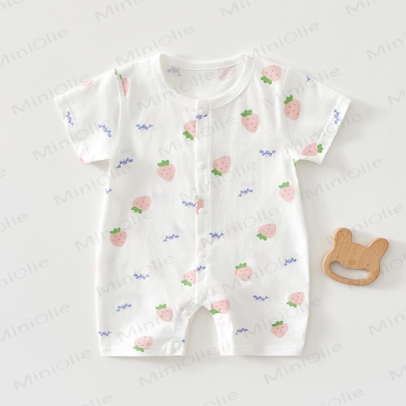 Tutina estiva in morbido cotone a coste per neonati - Fragola beige - 18-24 mesi - image 12