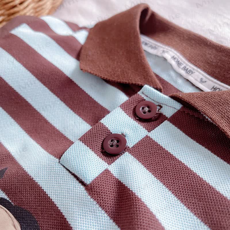 Completo da bambino composto da polo senza maniche a righe con motivo elefante e pantaloncini. - image 3