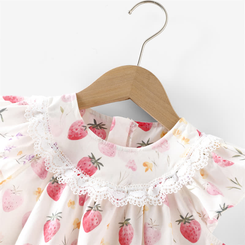 Vestitino senza maniche bianco con stampa di fragole per bambina - image 3