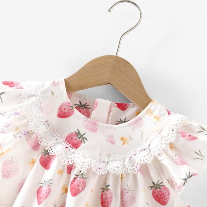 Vestitino senza maniche bianco con stampa di fragole per bambina - image 3