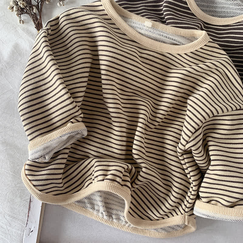 Maglietta a maniche lunghe a righe per bambino - Beige - 6-7T - image 2