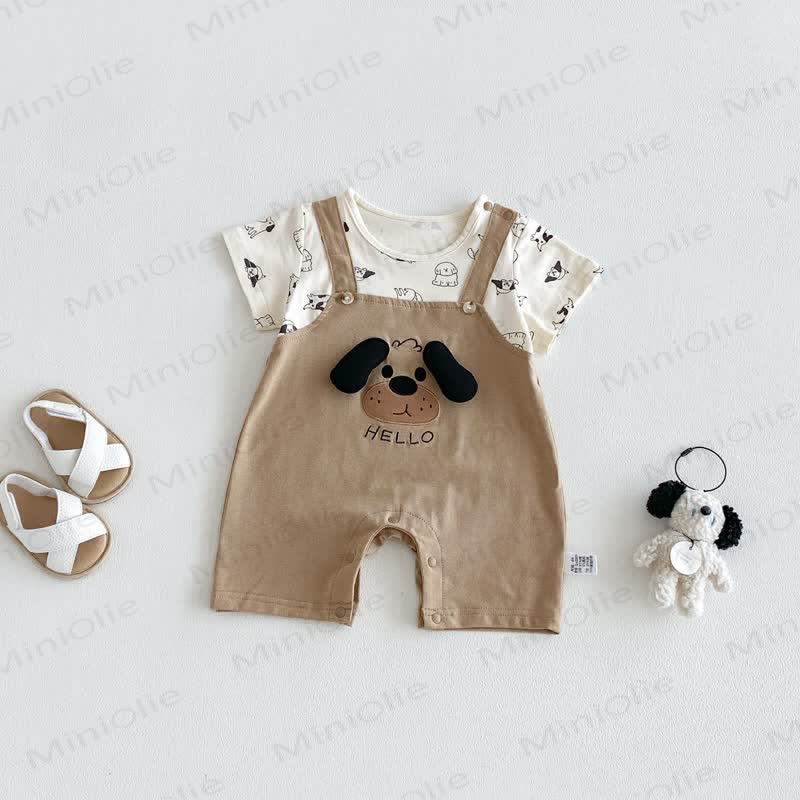 Tutina con bretelle e stampa di cuccioli per neonati - image 1