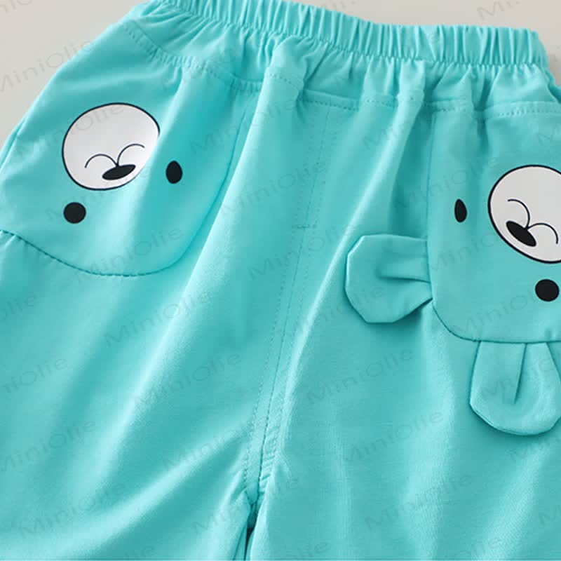 Completo 2 pezzi composto da maglietta e pantaloncini con stampa del viso di un orsetto - image 6