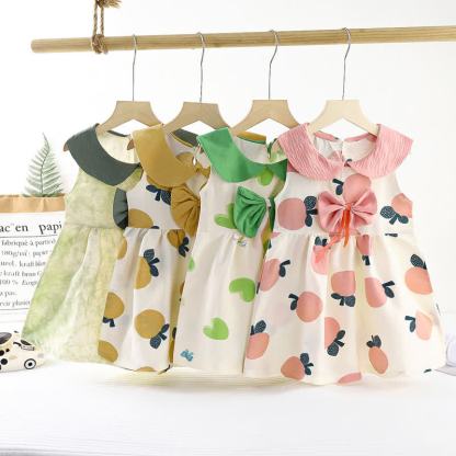Vestito senza maniche con fiocco e colletto Peter Pan per bambina - image 1