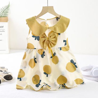 Vestito senza maniche con fiocco e colletto Peter Pan per bambina - Giallo - 8-9T - image 4