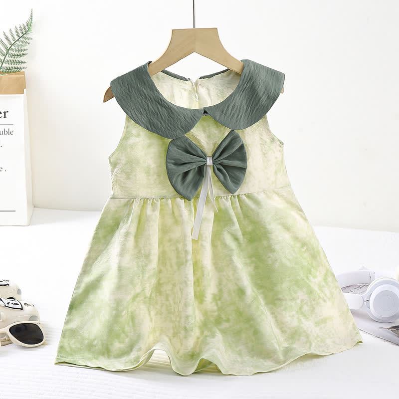 Vestito senza maniche con fiocco e colletto Peter Pan per bambina - Verde scuro - 8-9T - image 5