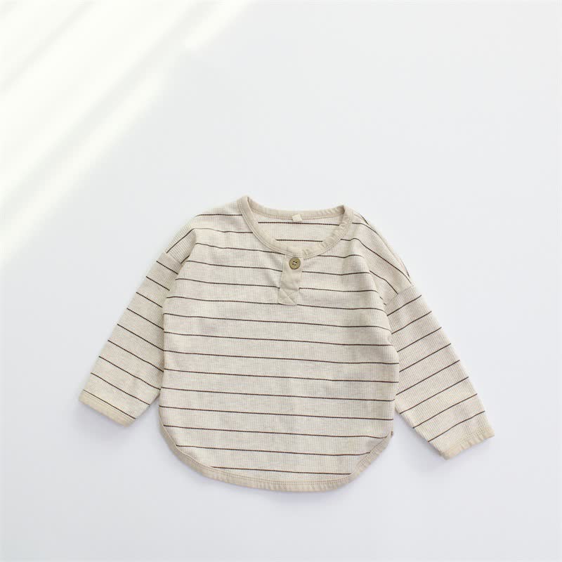 Maglietta a maniche lunghe a righe con scollo rotondo per bambini - Beige - 6-7T - image 2
