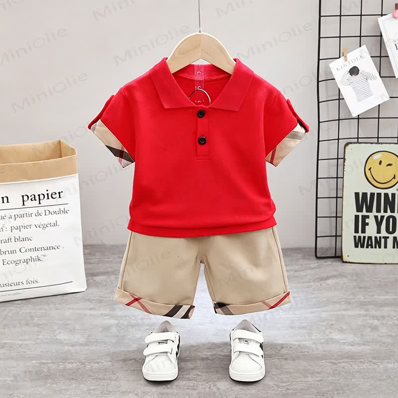 Completo da bambino composto da polo e pantaloncini con orsetto. - Rosso - 4-5T - image 2