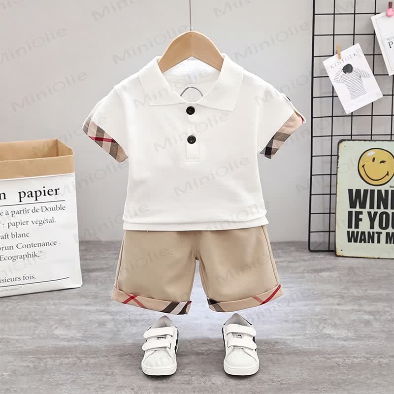Completo da bambino composto da polo e pantaloncini con orsetto. - Bianco - 4-5T - image 1