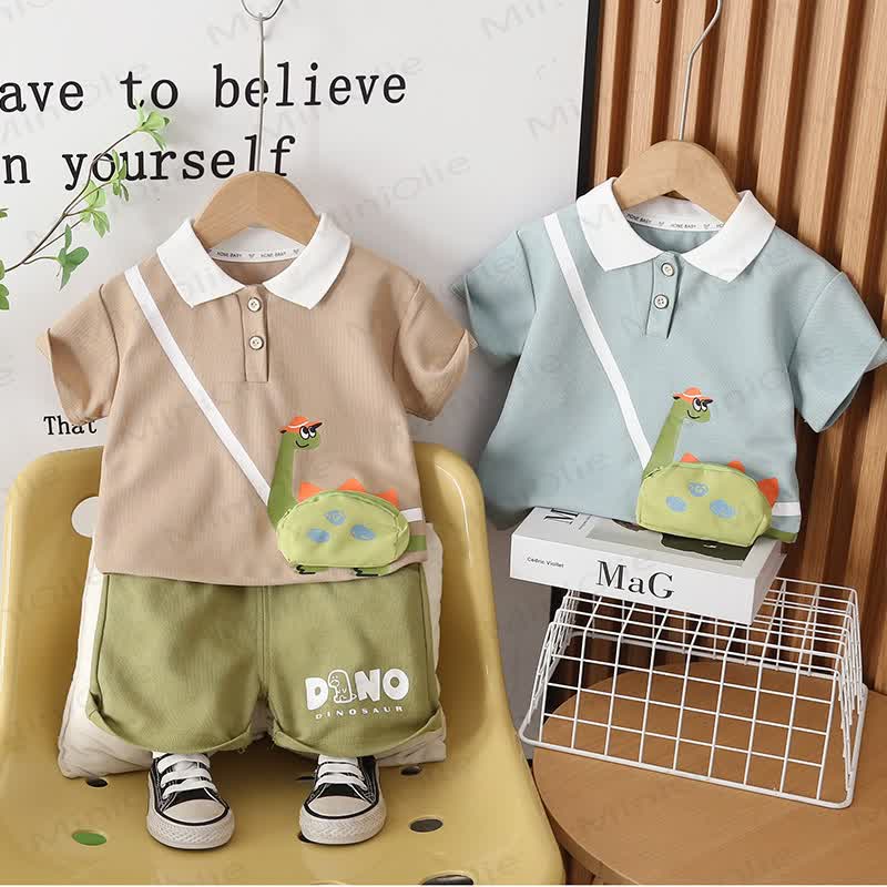 Completo da bambino con polo e pantaloncini della collezione Dino, completo di borsa. - image 1