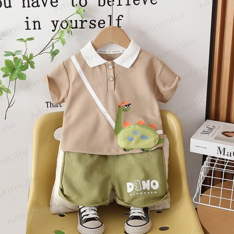 Completo da bambino con polo e pantaloncini della collezione Dino, completo di borsa. - Cachi - 4-5T - image 2