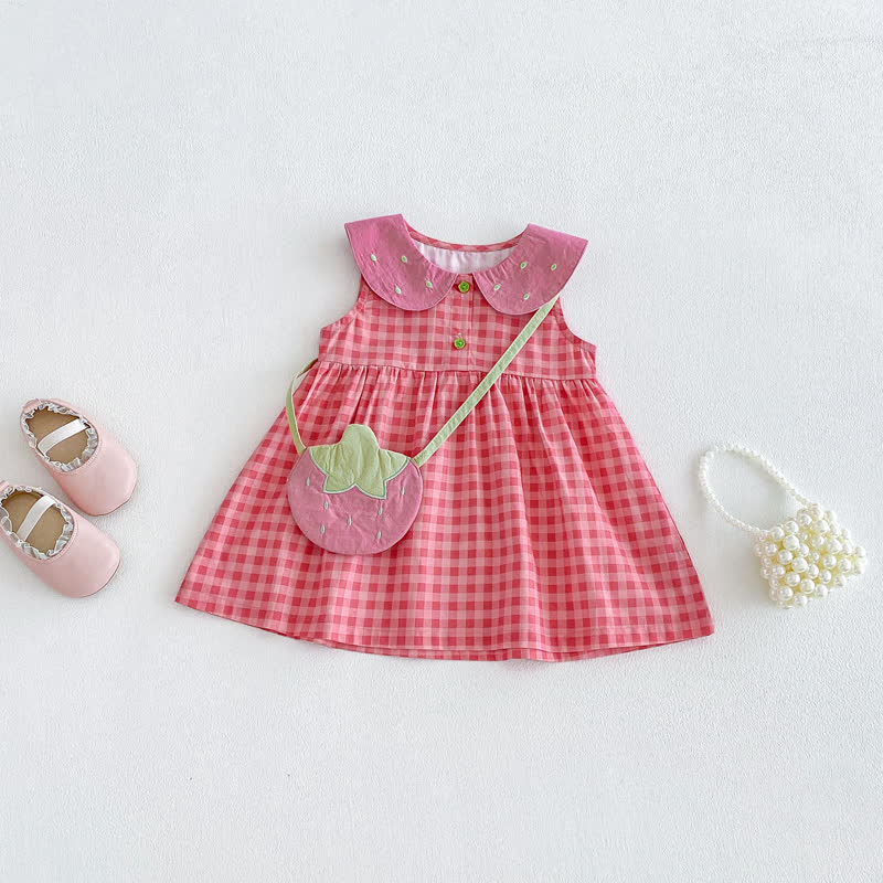 Body/vestitino senza maniche rosa a quadri con colletto Peter Pan per bambina - Vestito rosa - 2-3T - image 3