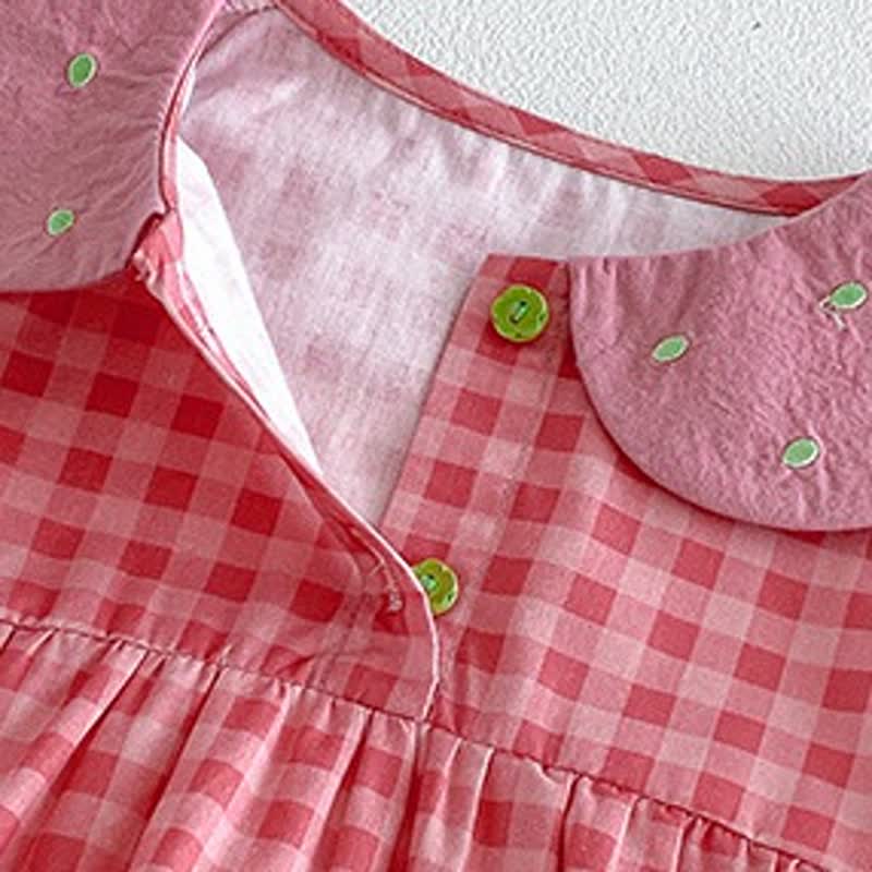 Body/vestitino senza maniche rosa a quadri con colletto Peter Pan per bambina - image 7
