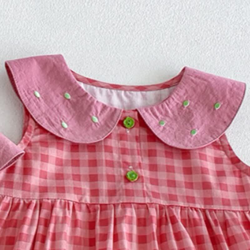 Body/vestitino senza maniche rosa a quadri con colletto Peter Pan per bambina - image 6